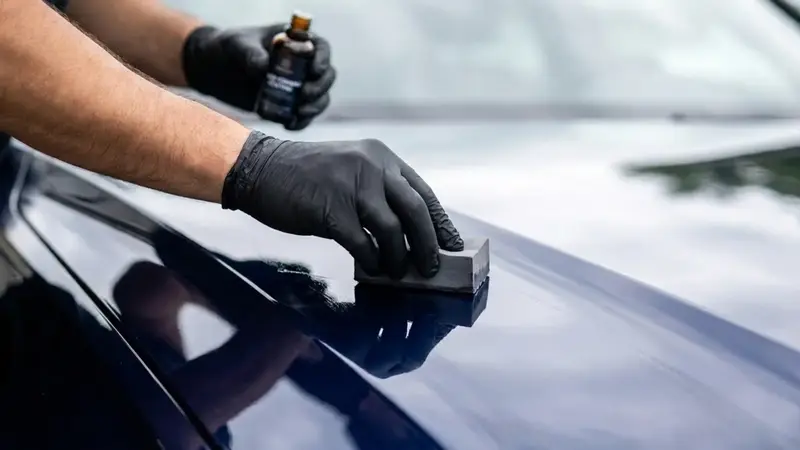 RM Auto Revival applying ceramic coating to a black car